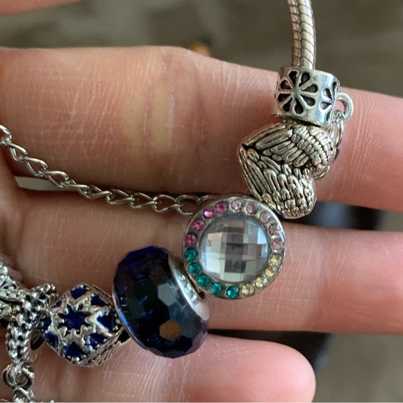 Pandora Snake Bracelet w/ Blue Snowflakes Christmas Theme Charms - Picture 6 of 11